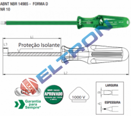 227101B CHAVE FENDA C/ HASTE ISOLADA CRV BELZER 1/8” X 3.1/8” 3 X 80MM