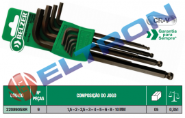 220890SBR JOGO CHAVES ALLEN ABAULABA  1,5 – 2 - 2,5 – 3 – 4 – 5 – 6 - 8 - 10 MM